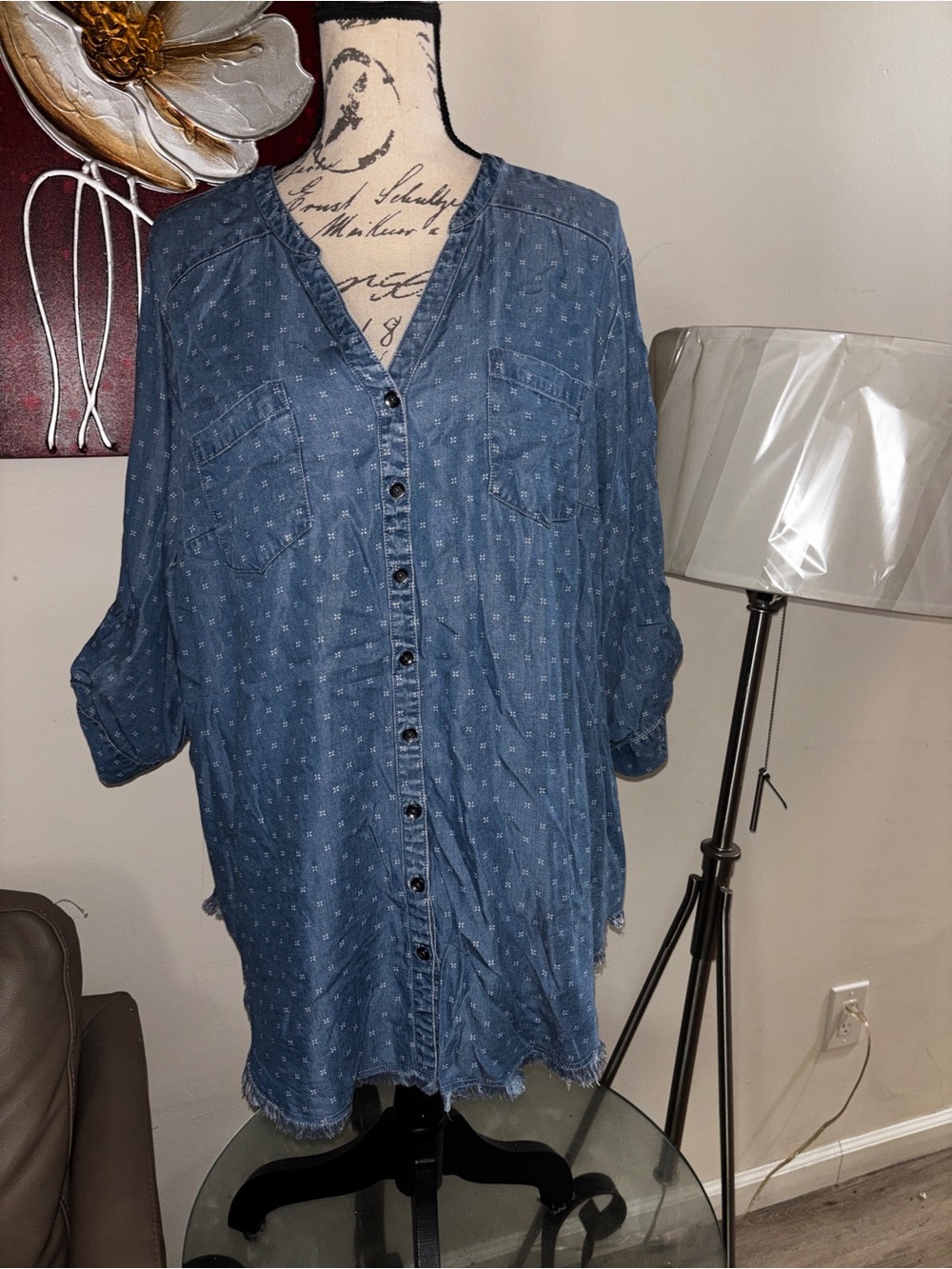torrid Blue Printed Denim Button-Up Tunic
